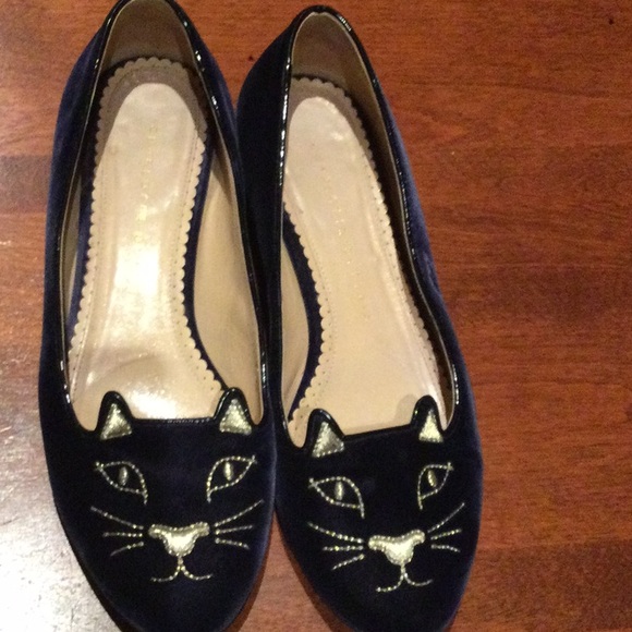 Charlotte Olympia kitty shoes in 36.5 in navy velvet - Picture 1 of 10